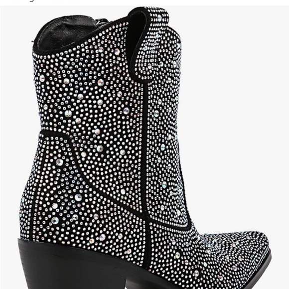 Black Rhinestone Contrast Color Western Ankle Booties. size 6 Game day NWOT - Picture 7 of 15